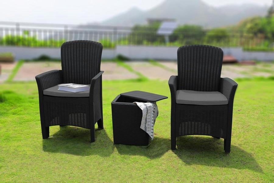 Homeology OPHELIA 3-Piece Rattan Garden Furniture High Back Armchair Set with Side Table in Black