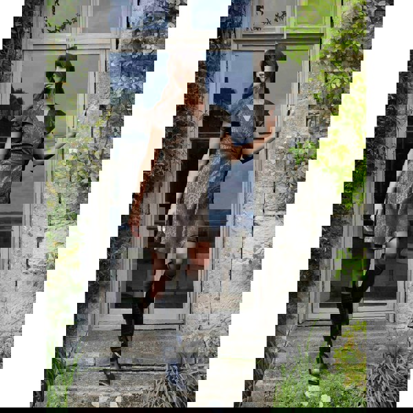 Blue Vanilla Leopard Jacquard Frill Sleeve Dress