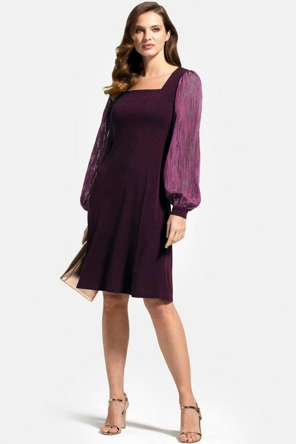 HotSquash Square Neck Jersey Dress with Chiffon