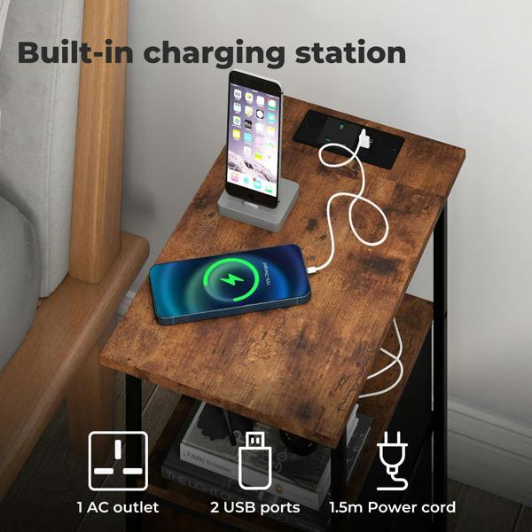 Levede Bedside Table Side Cabinet Storage Nightstand Charging Station 2 Drawers