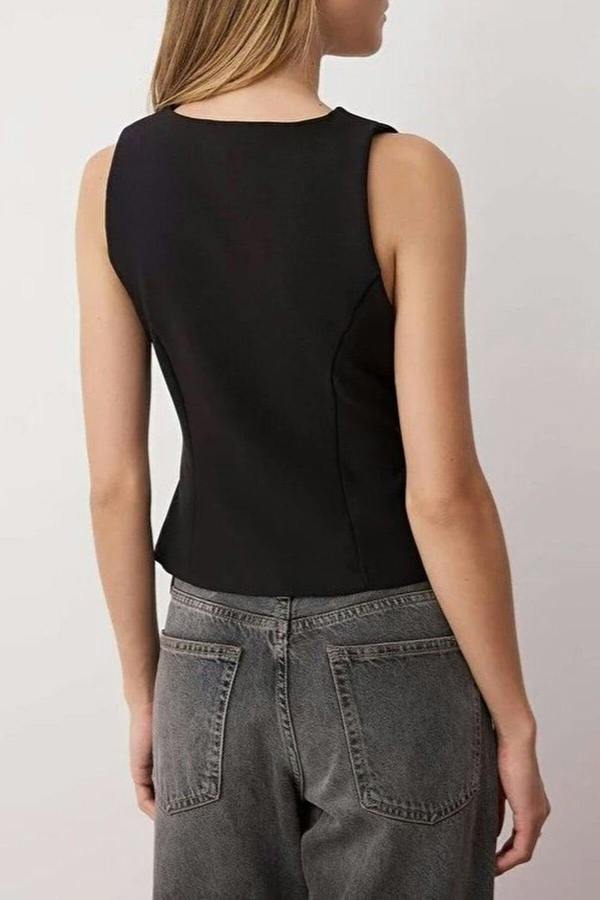 WOVCOR Sleeveless Woven Blouse with Belt Detail