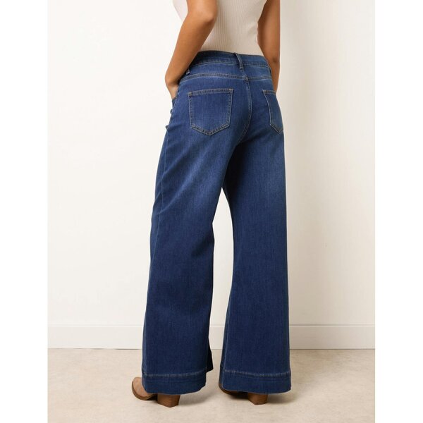 Blue Vanilla High Waisted Wide Leg Turn Up Jeans