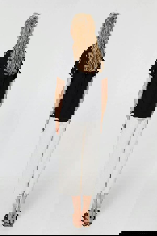 Black | Floral Embroidered Short Sleeve Top