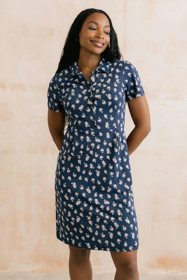Lily & Me Elmore Printed Organic Jersey Shirt Dress Navy