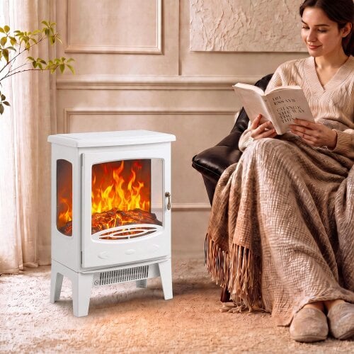 HOMCOM 900W/1800W Freestanding Electric Fireplace, Room Heater, White