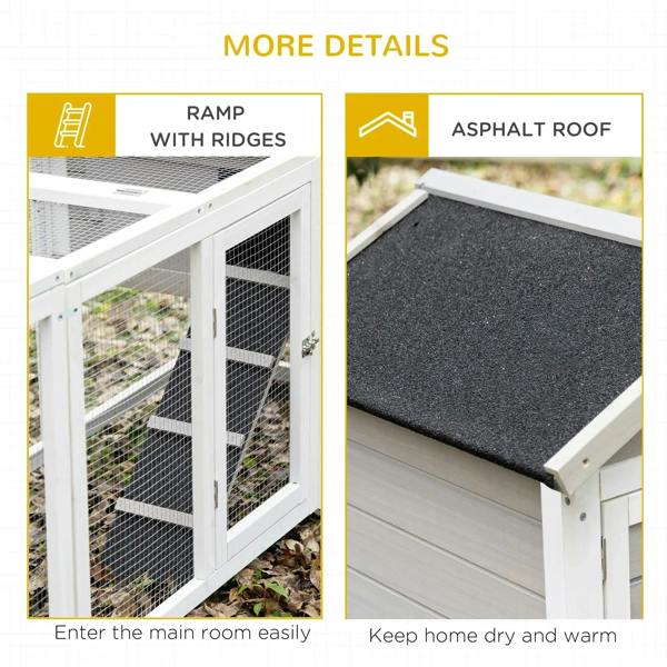 Grey rabbit hutch details: ridged ramp and asphalt-style black roof panels