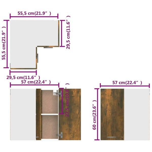 Berkfield Hanging Corner Cabinet Smoked Oak 57x57x60 cm Engineered Wood