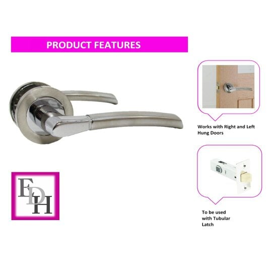 EDH Door Hardware Epsom Door Handle Internal Chrome & Satin Duo Door Handles- 6 sets