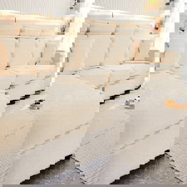 Anyhouz Anyseat Sofa Cover Beige L-Shape Polyester Chenille Thick Stretchable Cushion For Living Room Plus Size Extra Large