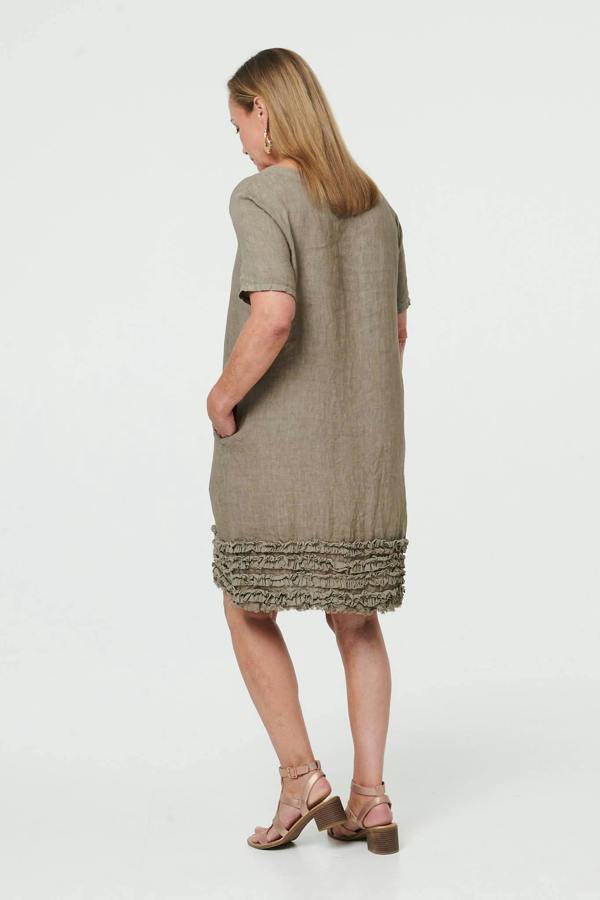 Grey | Frill Hem Short Relaxed Shift Dress