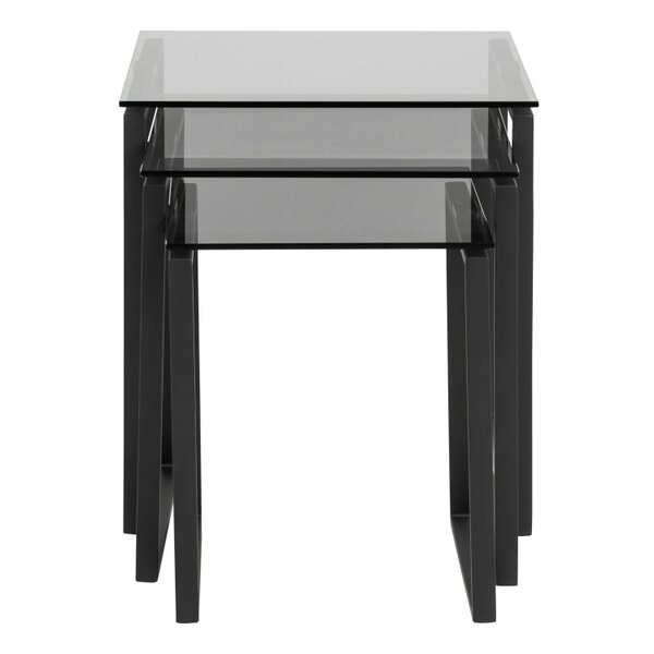 Wyld Haus Set of 3 Frederikssund Grey Glass Nesting Coffee Tables