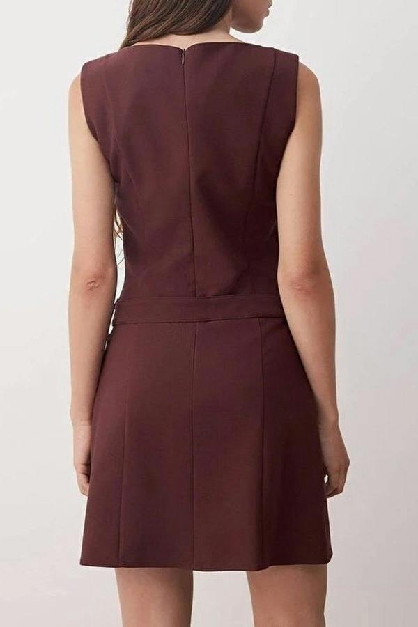 WOVCOR Belted Pleated Mini Woven Dress