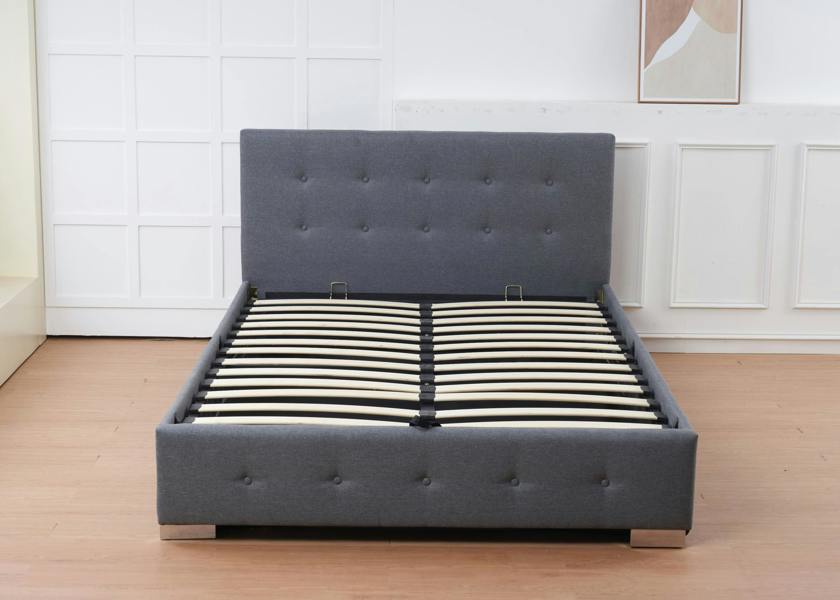 The Oslo Grey Linen Tufted Ottoman Bed Frame - Madefor.Living