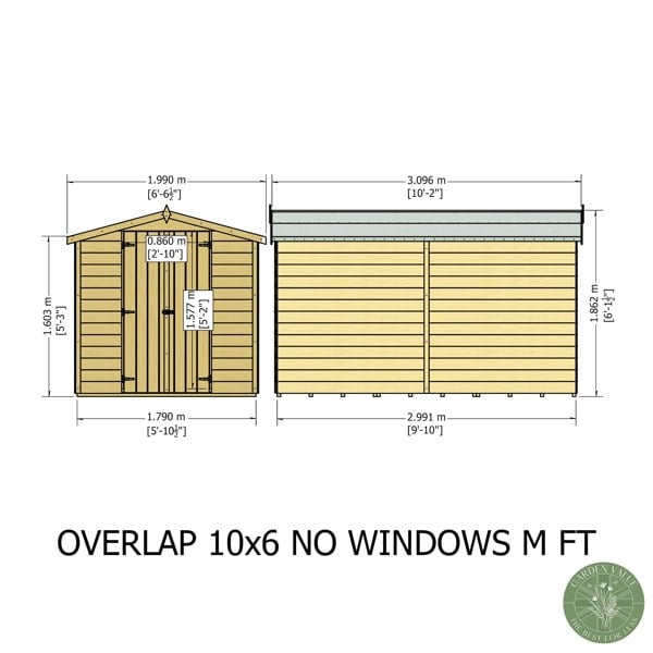 Shire Overlap Double Door No windows 10x6 Storage Shed