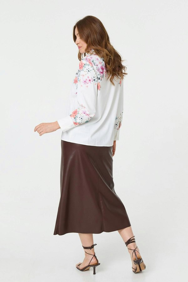 White | Floral Border Print Long Sleeve Shirt
