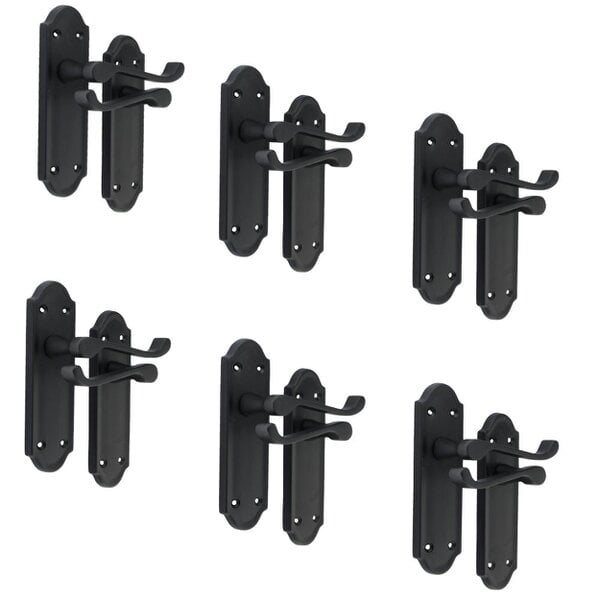 EDH Door Hardware Matt Black Internal Door Handles Ashford Style Lever Latch Handles, 6 Pairs
