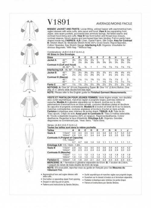 Vogue Sewing Pattern 1891, Jackets, Trousers for Women, A (A-B-C-D-E-F-G-H-I-J) - Intermediate