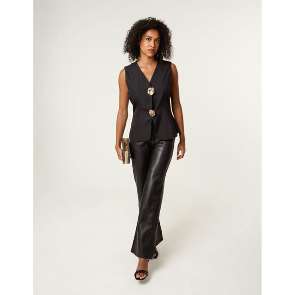 Blue Vanilla Tailored Flower Button Front Sleeveless Vest