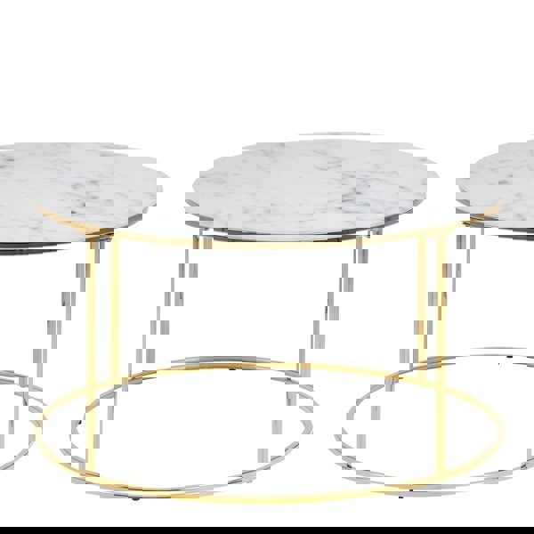 Furniture To Go Bolton -A1 Round Coffee Table with White Marble Effect Glass Top & Gold Base
