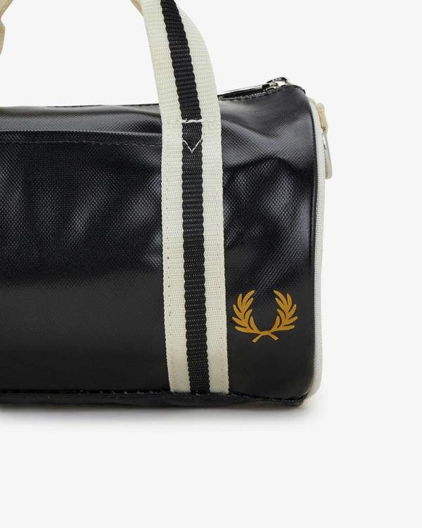 Fred Perry Classic Mini Barrel Bag - Black/Ecru D57 | CHO | Designer Mens Bags