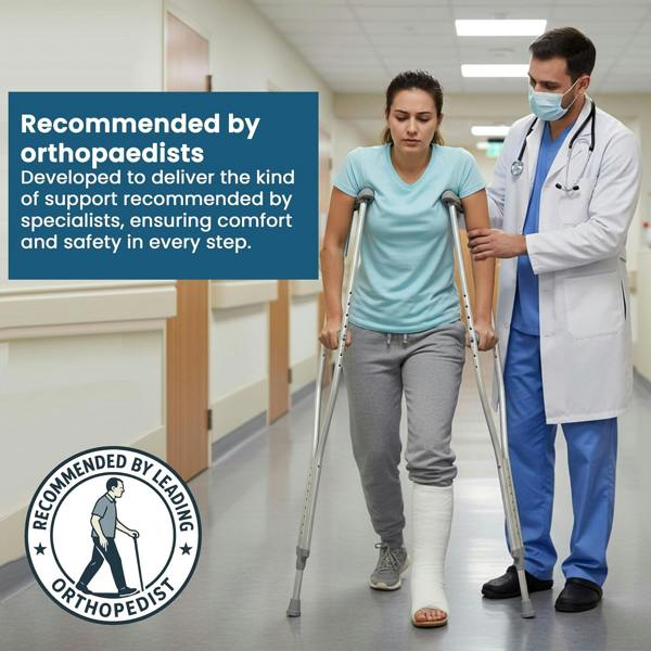 Medital Underarm Crutches for Adults - 2 Piece Lightweight 112–132cm Adjustable Stainless Steel Crutches with Ergonomic Grip