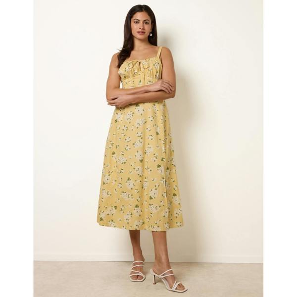 Blue Vanilla Midi Milkmaid Floral Dress