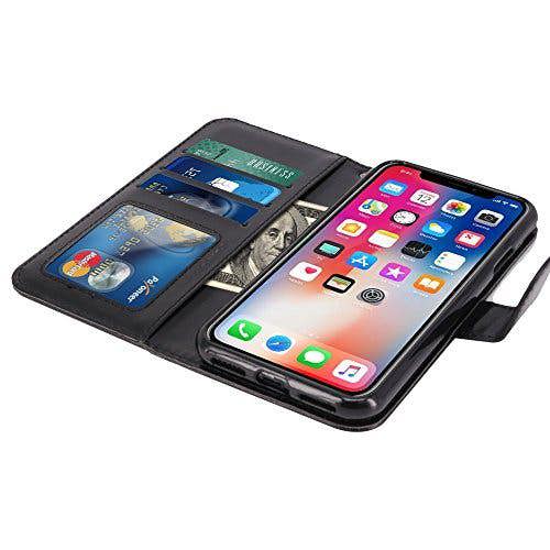 iPhone X Case, PU Leather Wallet Case Flip Cover with Card Slots & Stand For Apple iPhone X - Black