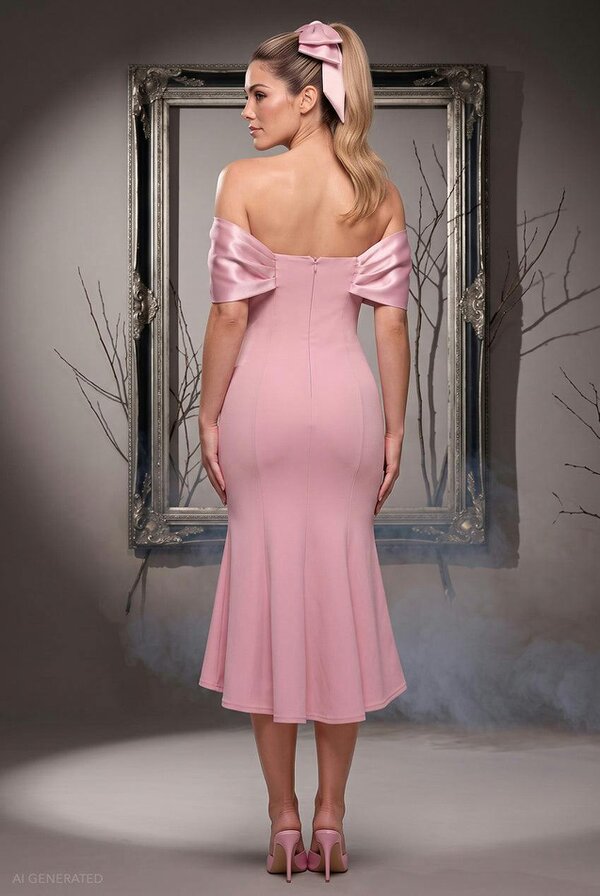 Goddiva Bardot Satin & Scuba Midi Pageant Princess Halloween Costume - Blush Pink by Goddiva