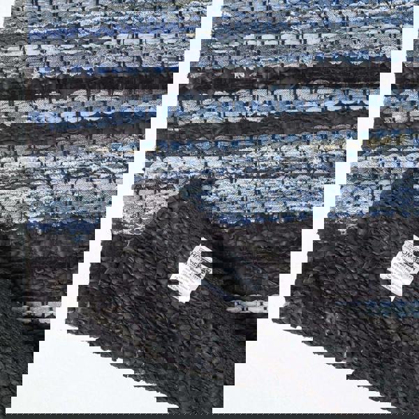 HOMESCAPES Texas Leather & Denim Woven Striped Blue Rug