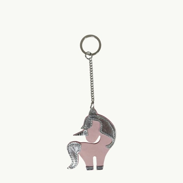 Assots London 'UNICORN' Super Cute Smooth Pink Leather With Silver Metallic Trims Key Ring Holder