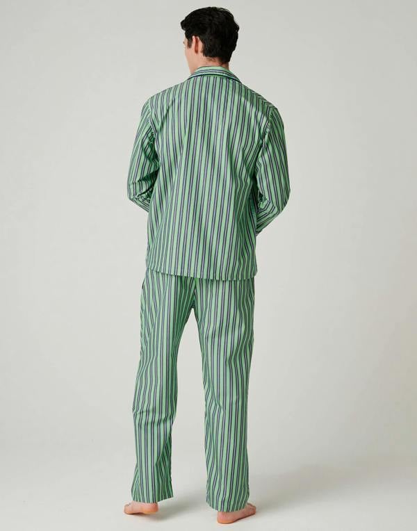 British Boxers Men's Crisp Cotton Pyjama Set – Green Flash Stripe
