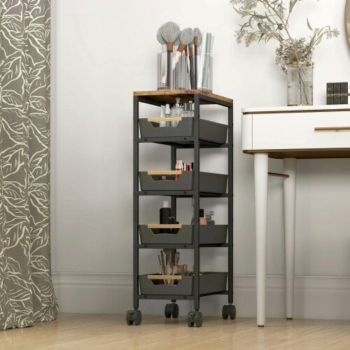 Wyld Haus Coli Metal Black 5 Tier Storage Trolley On Wheels