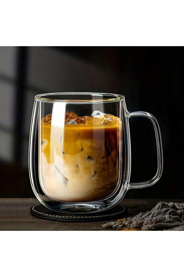 Dyzi 4pcs Double Wall Glass Mugs 350ml Heat Resistant Cups