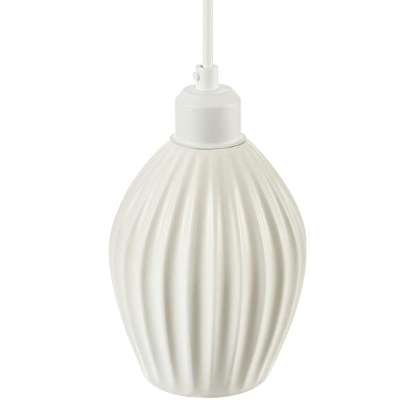 Curvy White Gloss Ceramic Pendant Lamp Shade with Line Rippled Body Image 3