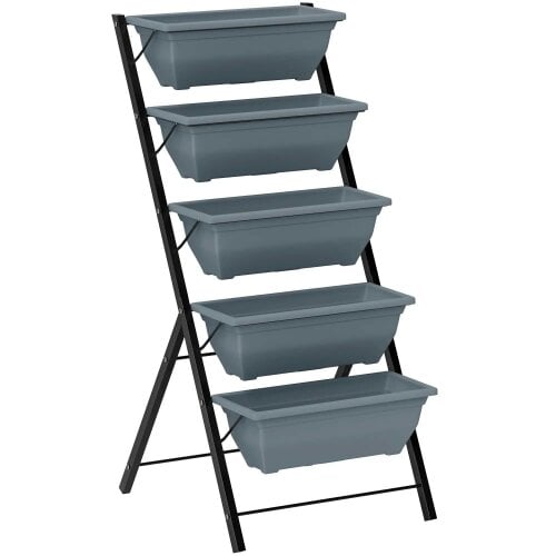 Bobobiy 5-Tier Raised Garden Bed, Vertical Ladder Plant Stand with 5 Removable Boxes, Elevated Flower Herb Growing Box, Grey