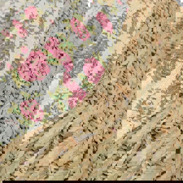 Small Thatch Grass Woven Storage Basket with Garden Rose Cotton Lining