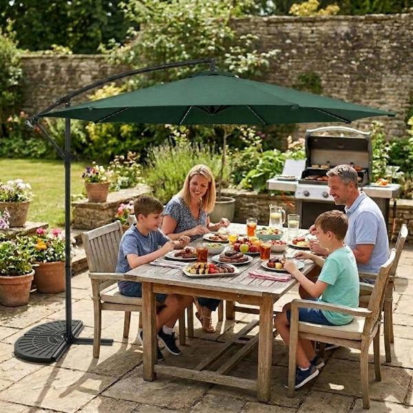 Jardi LED Cantilever Parasol 3m With Half Fan Base – Green