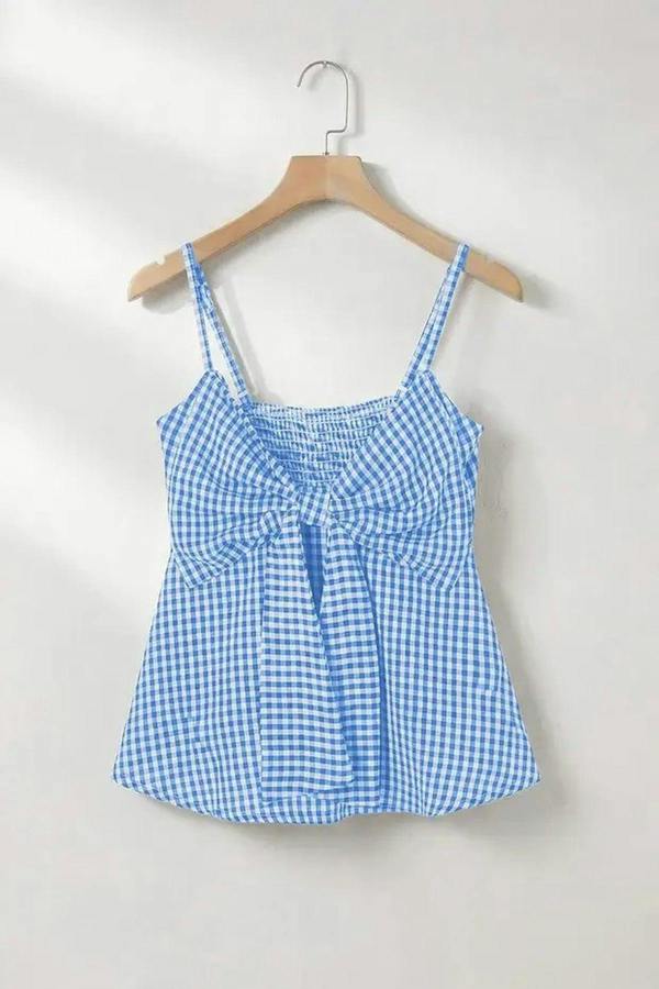 Bow Neck Strappy Woven Blouse