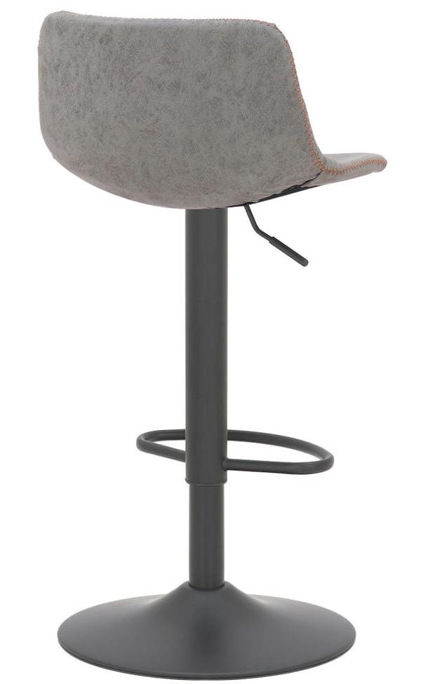 Lamboro Antico Faux Leather Kitchen Bar Stool, Matt Black Stem & Base, Adjustable Gas Lift With Backrest, Breakfast Bar Stool - Grey