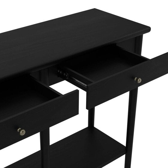 Wyld Haus Newbridge Black Wooden Console Table 2 Drawers Bottom Shelf