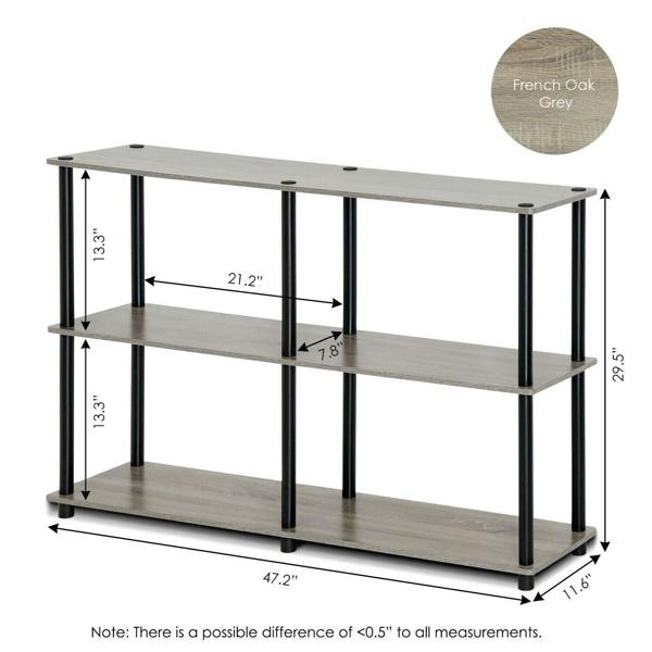 WALPLUS /BK Turn N Tube 3 Tier Double Size Storage Display Rack, French Oak Grey/Black | Modern Home Decor