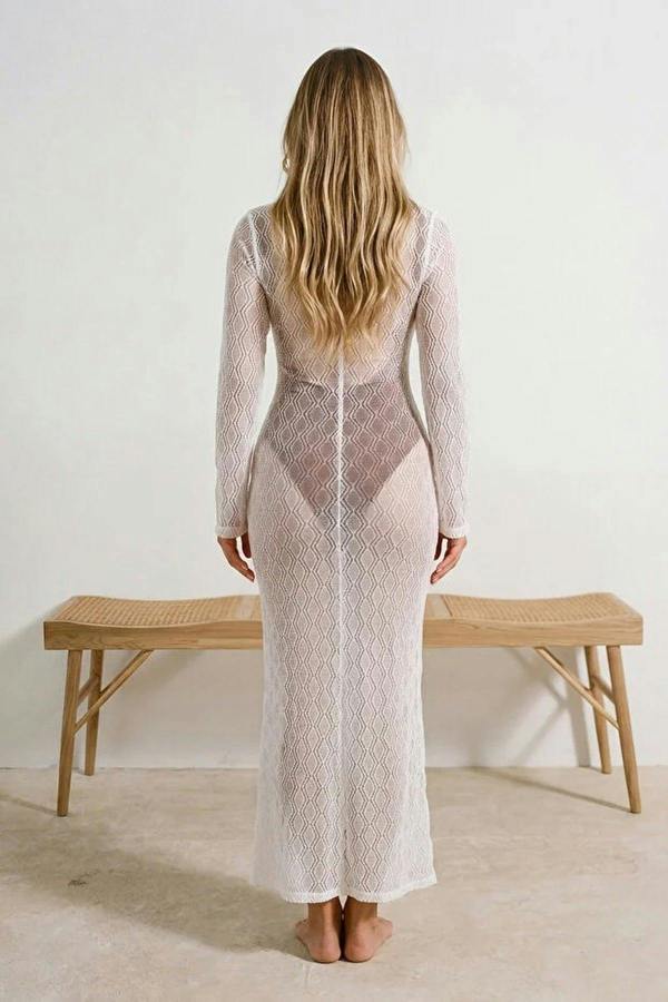 WOVCOR Knitted Maxi Beach Dress with Accessory Details