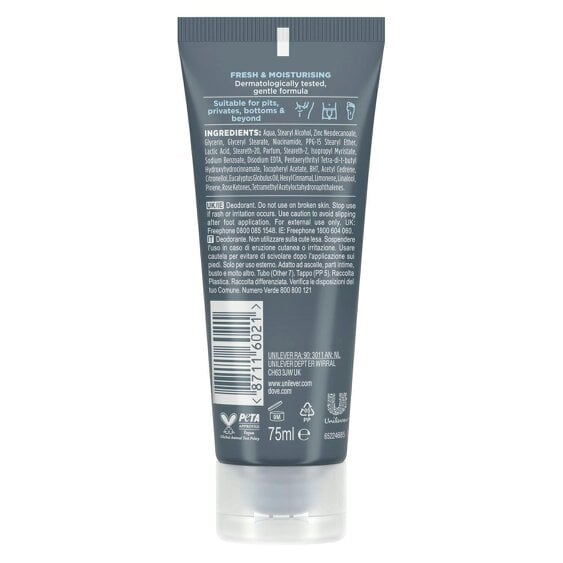 Dove Men+Care Whole Body Deodorant Cream Marine & Cypress 72H Protection, 6x75ml