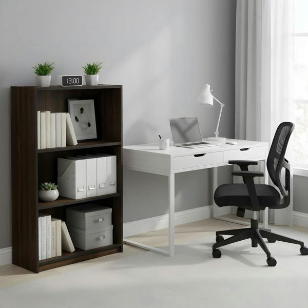 WALPLUS JAYA Simple Home 3-Tier Adjustable Shelf Bookcase, Columbia Walnut | Luxury Wall Decor for Living Room & Bedroom