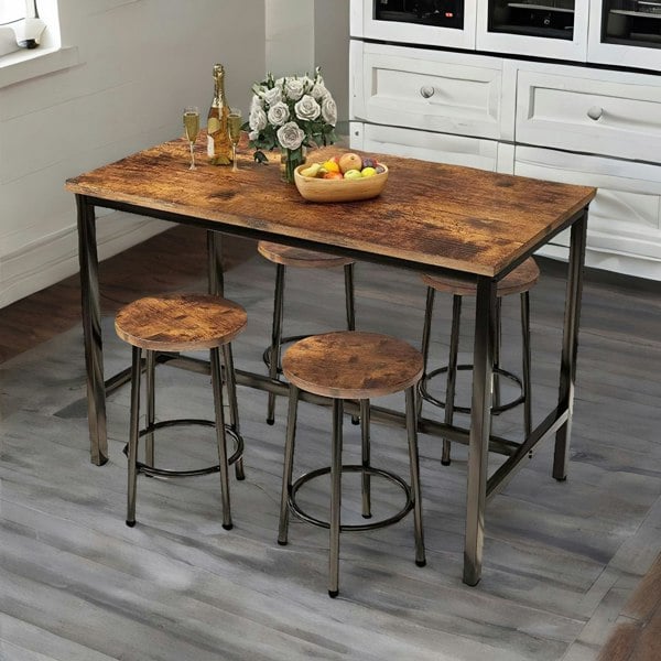 Rafaelo Mobilia Industrial Dining Table And 4 Stools Rustic Brown