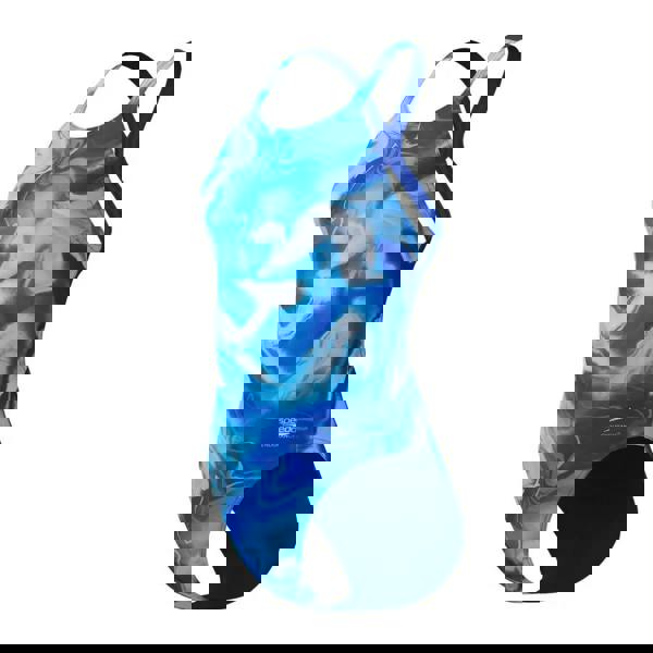 Speedo Club Training Printed Powerback Swimsuit in blue white abstract print