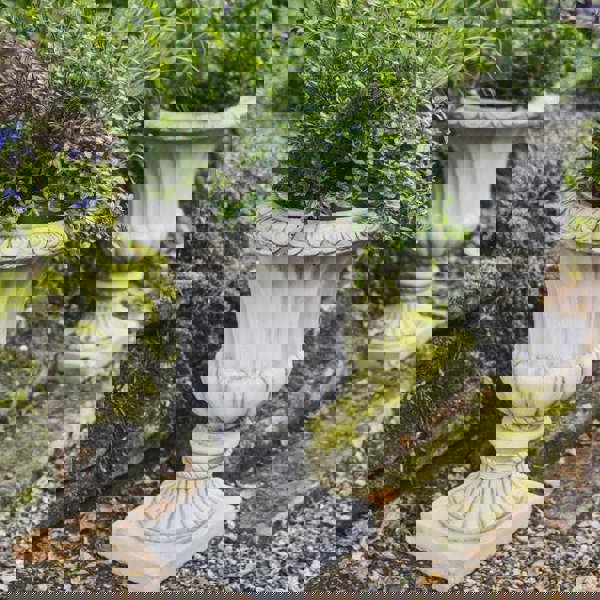 Pair of Large Fluted Stone Garden Vases