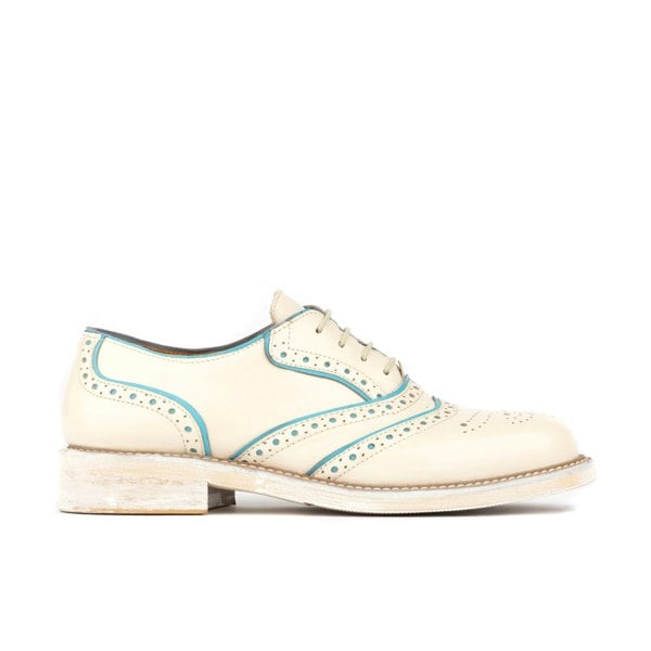 Embassy London Brick Lane - White & Light Blue - Women's contrast leather lace-up brogue