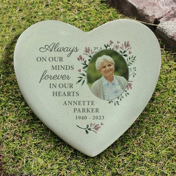 Personalised Memento Company Personalised Floral Photo Upload Memorial Resin Heart