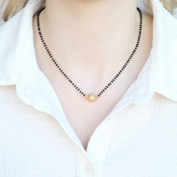 The Colourful Aura Indian Gold Plated Single Strand Gold Zircon Ball Mangalsutra Minimalist Nazaria Necklace